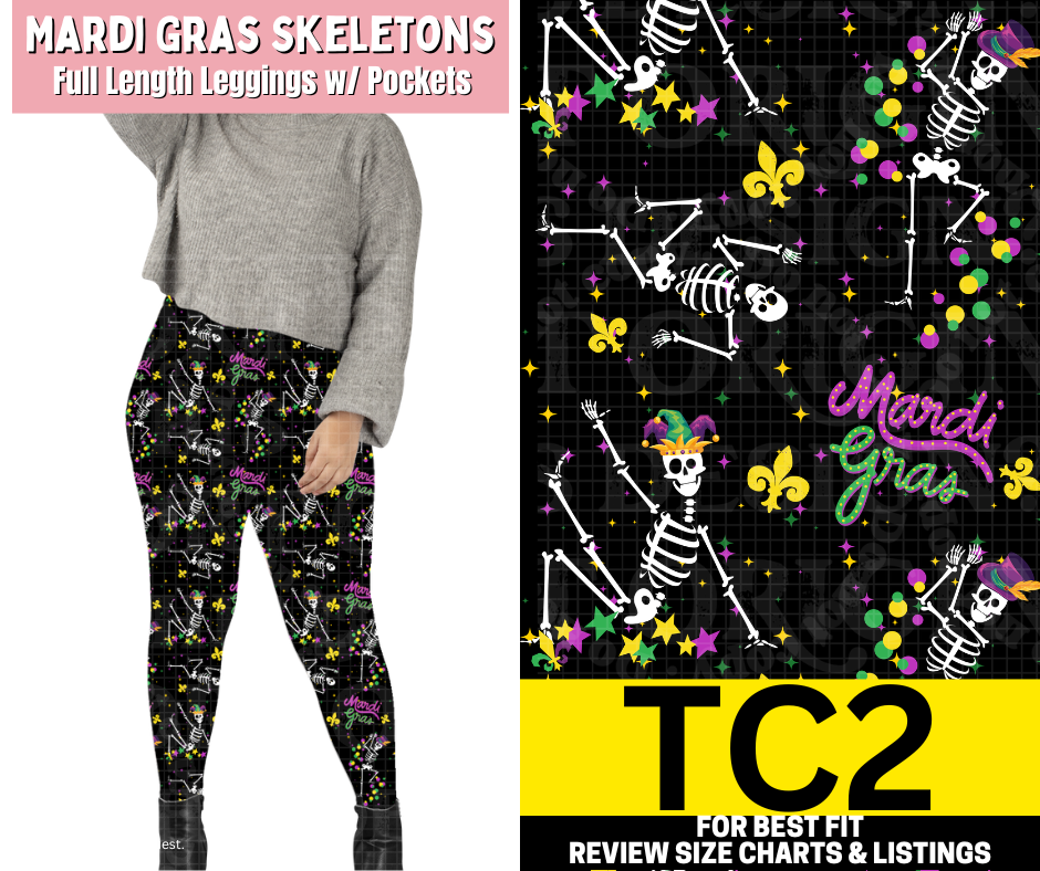Mardi Gras Skeleton Full Length Leggings w/ Pockets