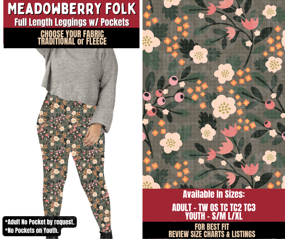 Preorder! Closes 9/7. ETA Dec. Meadowberry Folk Leggings Choose Fleece or Traditional