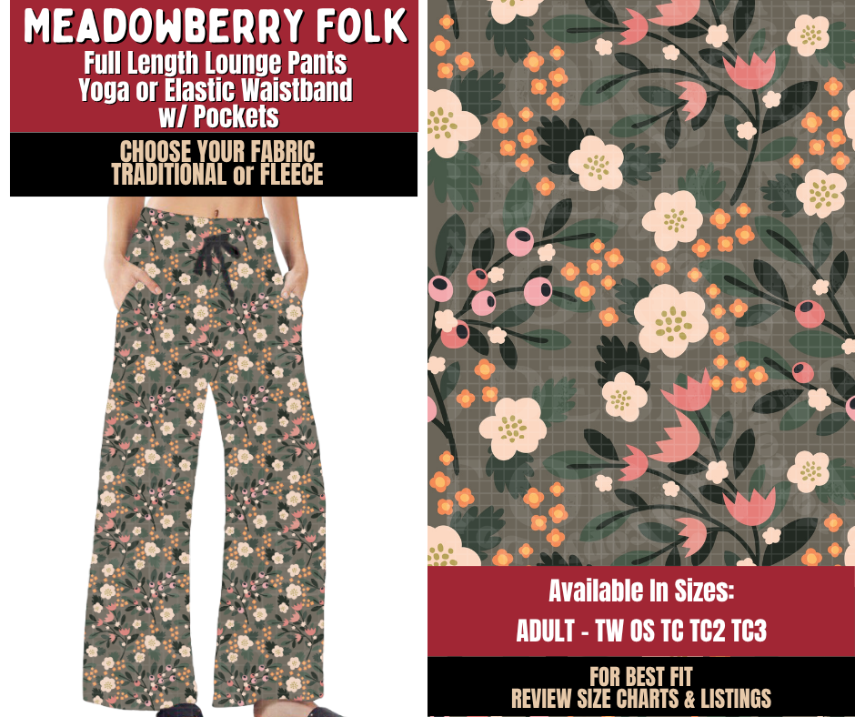 Preorder! Closes 9/7. ETA Dec. Meadowberry Folk Lounge Pants Choose Fleece or Traditional