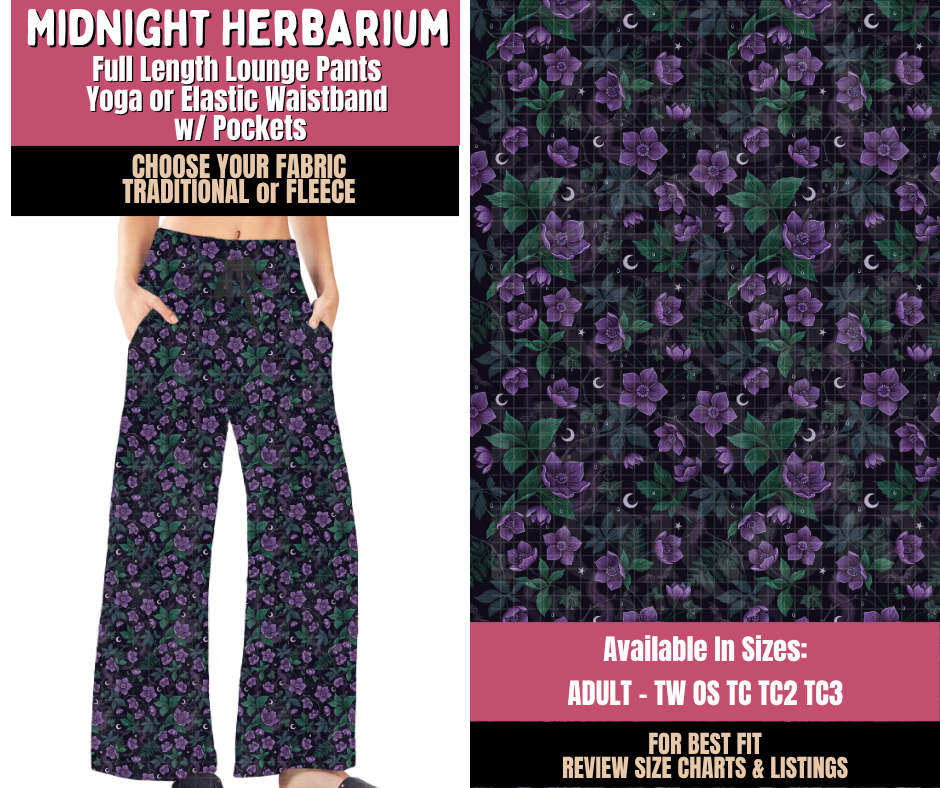 Preorder! Closes 10/1. ETA Dec. Midnight Herbarium Lounge Pants Choose Fleece or Traditional