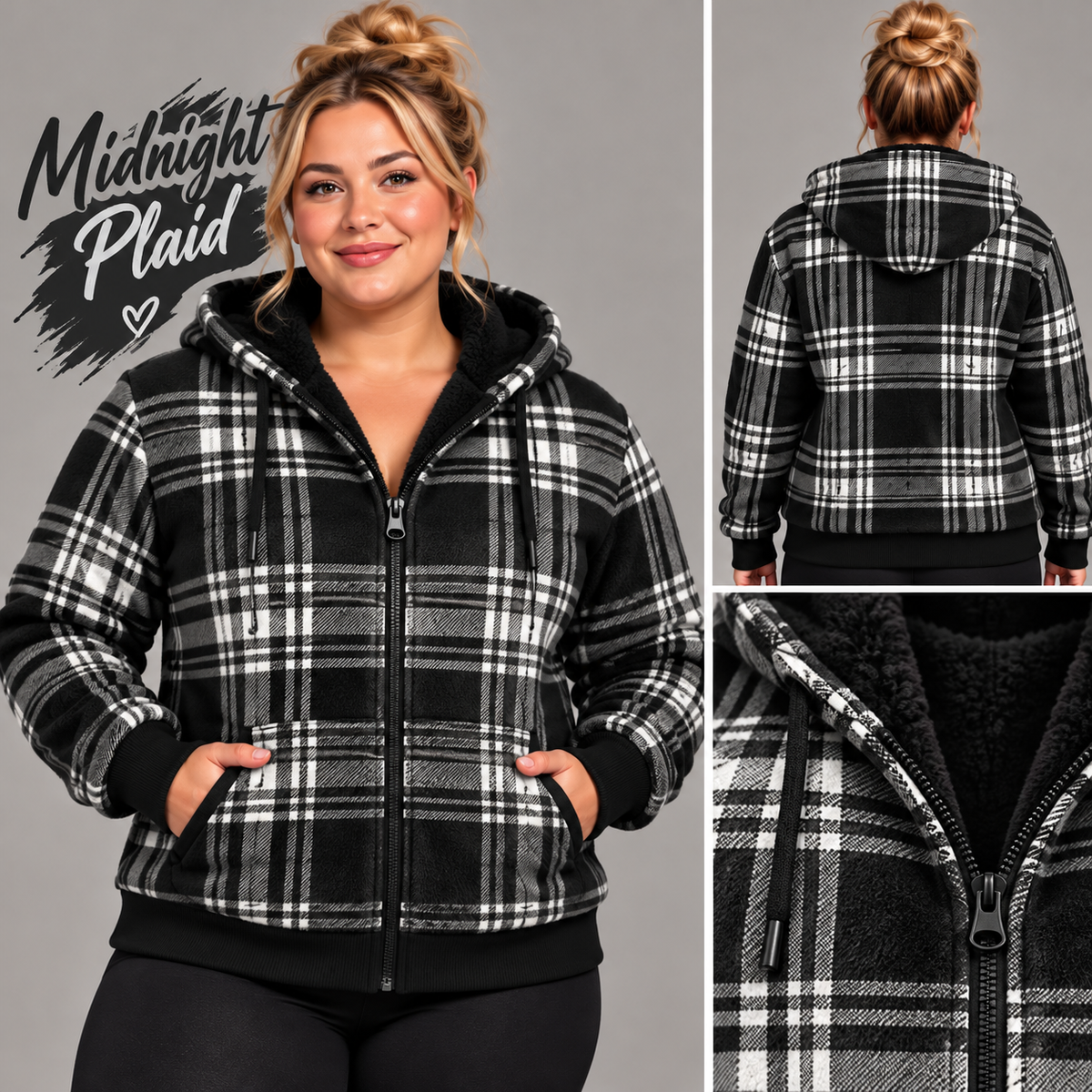 Midnight Plaid-FLEECE LINED HOODED JACKET-PREORDER CLOSING 11/9