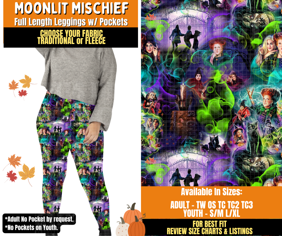 Preorder! Closes 7/16. ETA Oct. Moonlit Mischief Leggings Choose Fleece or Traditional