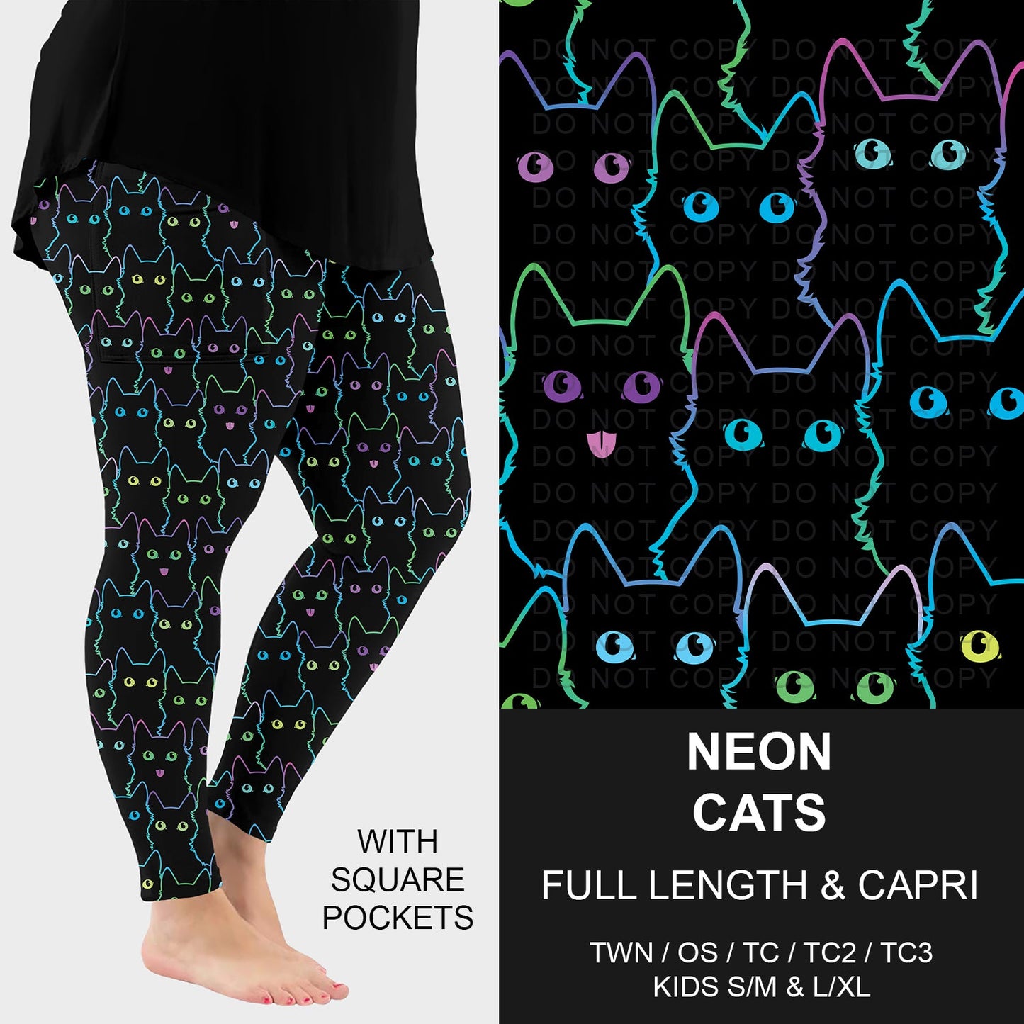 B297 - Preorder Neon Cats Leggings w/ Pockets (Closes 6/28. ETA: early Sept.)