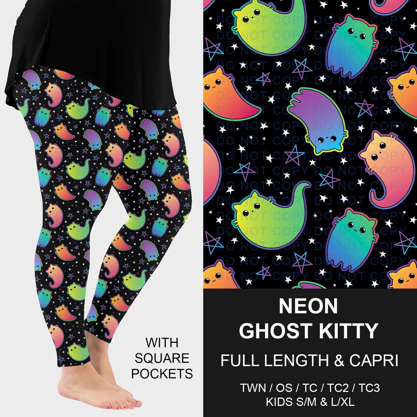 B297 - Preorder Neon Ghost Kitty Leggings w/ Pockets (Closes 6/28. ETA: early Sept.)