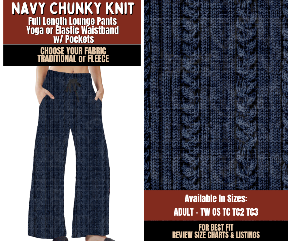 Preorder! Closes 9/21. ETA Dec. Navy Chunky Knit Lounge Pants Choose Fleece or Traditional