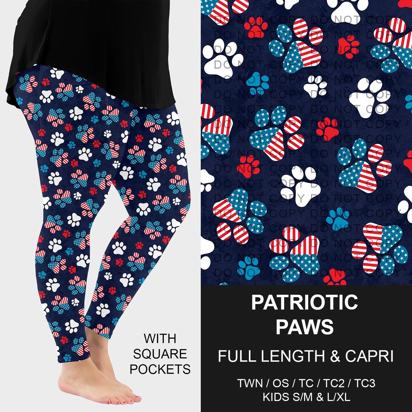 B284 - Preorder Patriotic Paws Leggings w/ Pockets (Closes 4/12. ETA: early June)