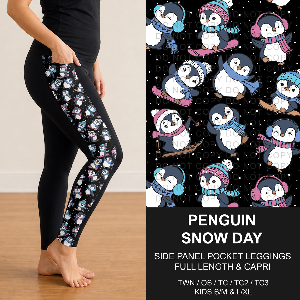 B317 - Preorder Penguin Snow Day Side Panel Pocket Leggings (Closes 10/18. ETA: late Dec.)