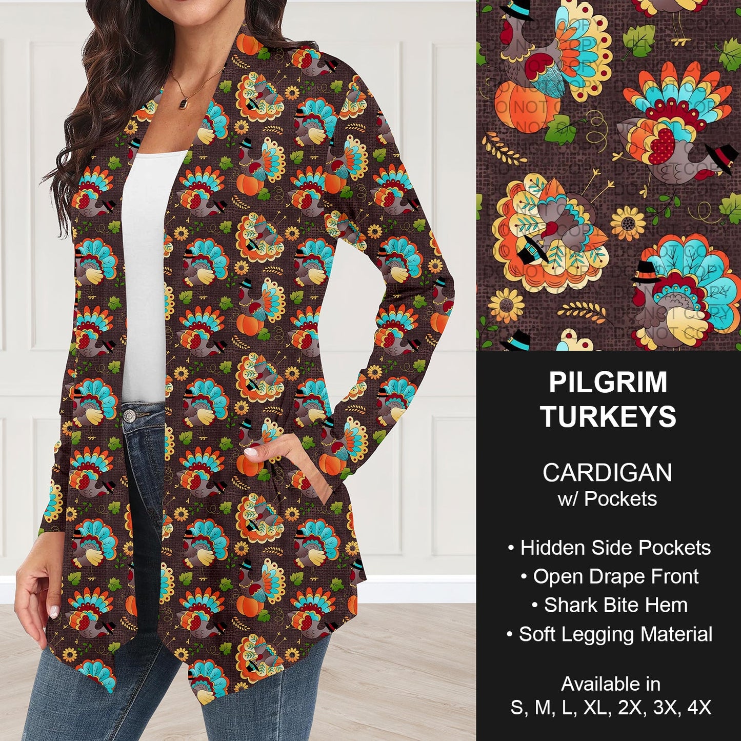 B250 - Preorder Pilgrim Turkeys Cardigan w/ Pockets (Closes 9/07. ETA: early Nov.)