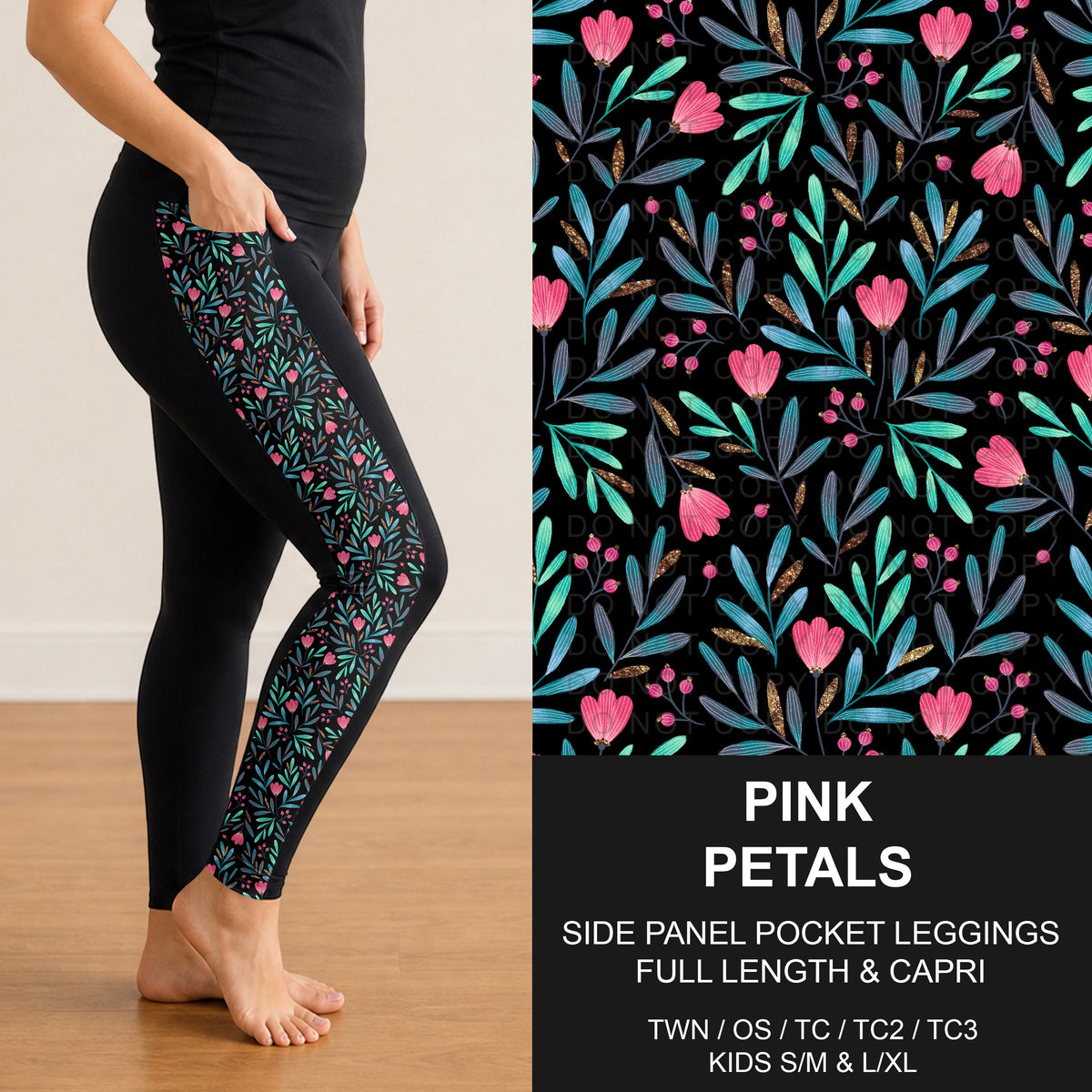 B317 - Preorder Pink Petals Side Panel Pocket Leggings (Closes 10/18. ETA: late Dec.)
