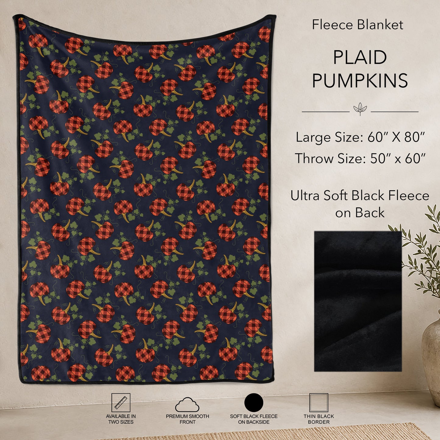 B304 - Pre-Order Plaid Pumpkins Fleece Blanket (Closes 7/31. ETA: early Oct)
