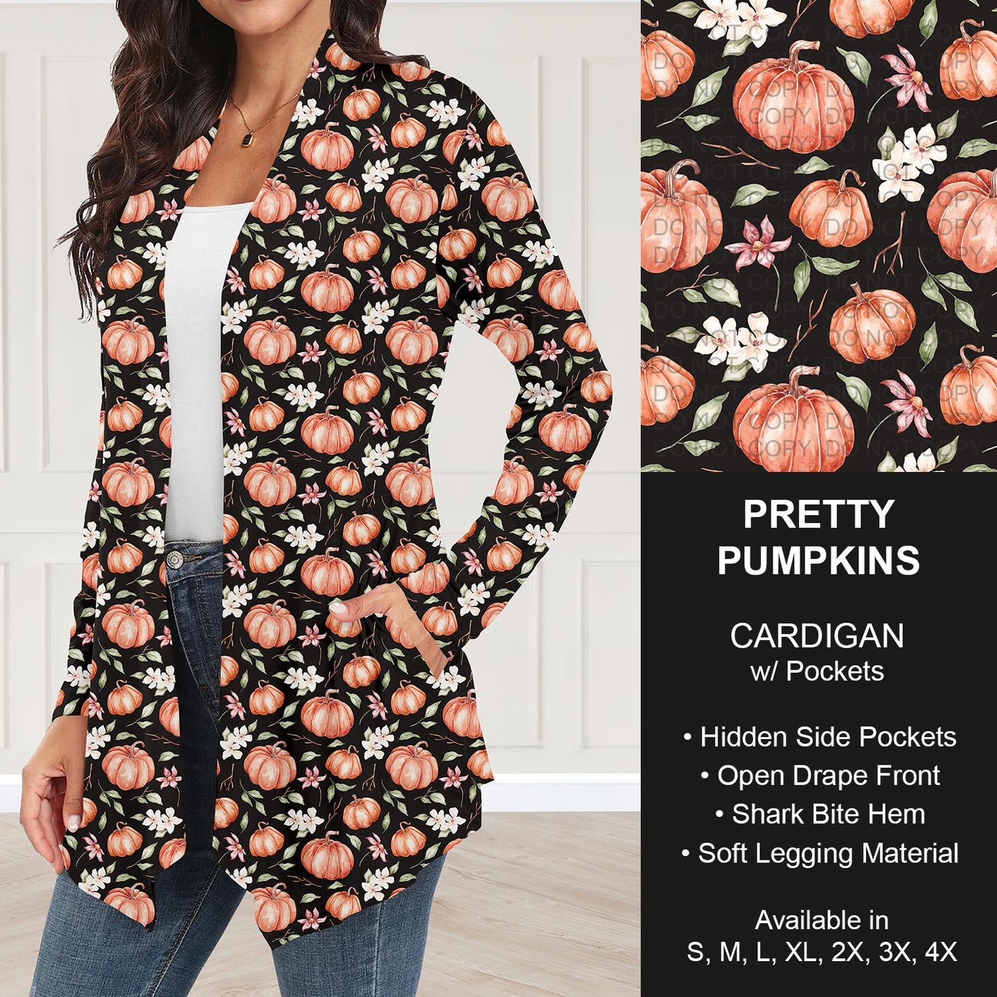 B250 - Preorder Pretty Pumpkins Cardigan w/ Pockets (Closes 9/07. ETA: early Nov.)