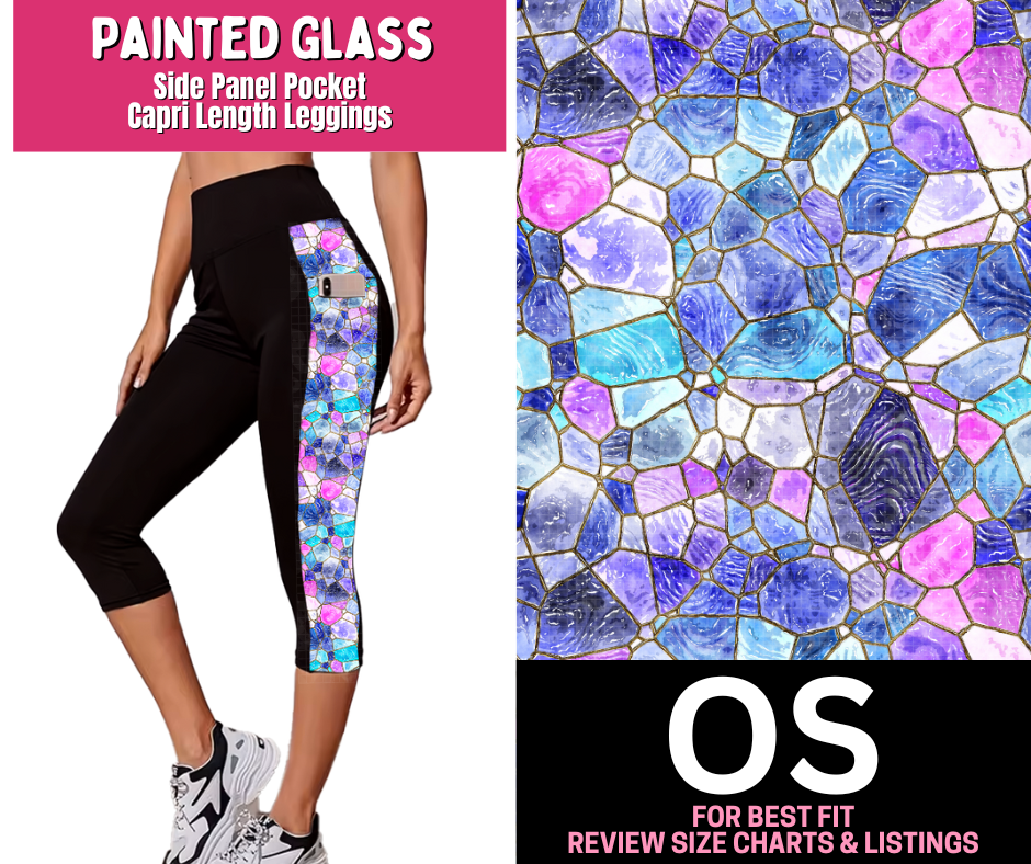 Painted Glass Side Panel Pocket Capri Length Leggings