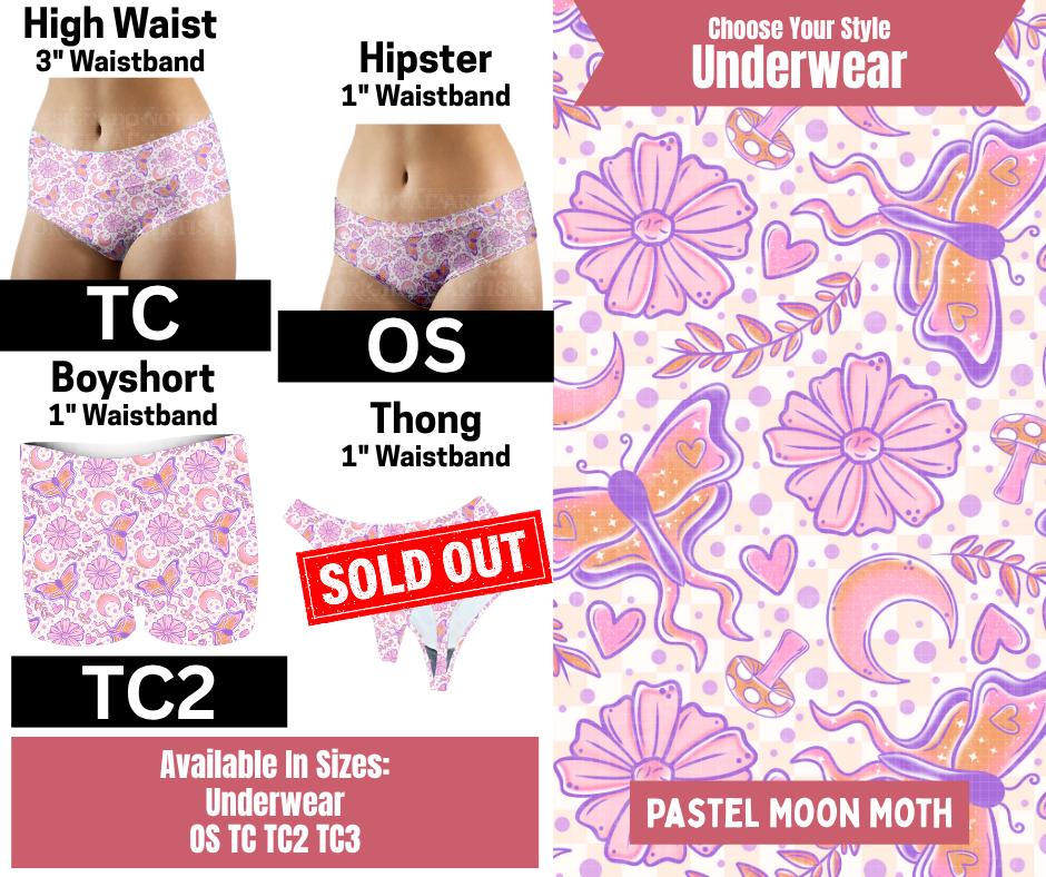 Pastel Moon Moth Hipster, High Waist, Boyshort Underwear