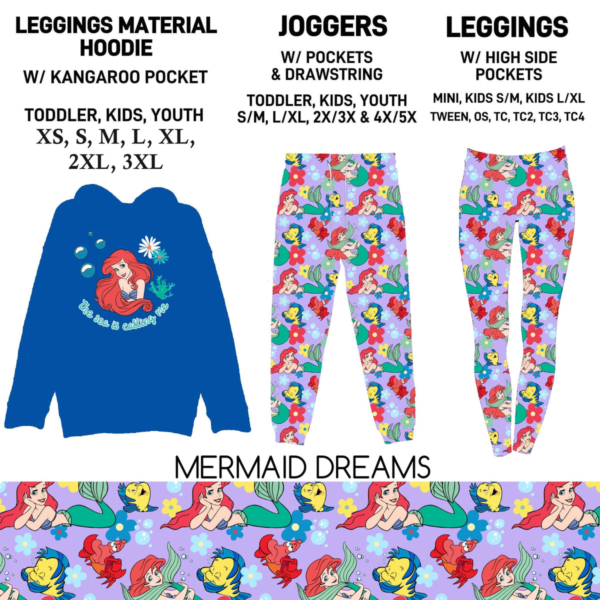 302BT - Mermaid Dreams Leggings Material Hoodie/Leggings/Full Joggers - Preorder Due 10/25 ETA: Late Dec