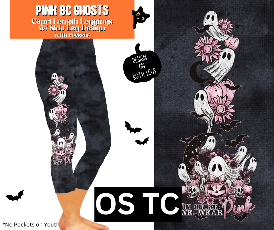 Pink BC Ghosts Capri Leggings w/ Side Leg Designs