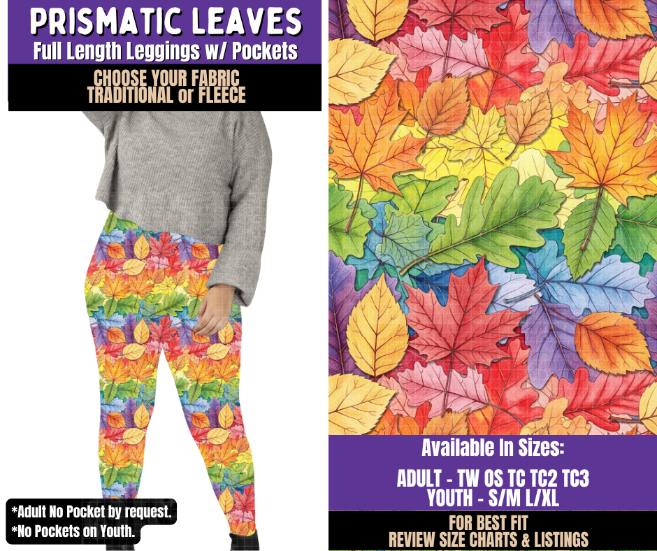 Preorder! Closes 8/5. ETA Nov. Prismatic Leaves Leggings Choose Fleece or Traditional