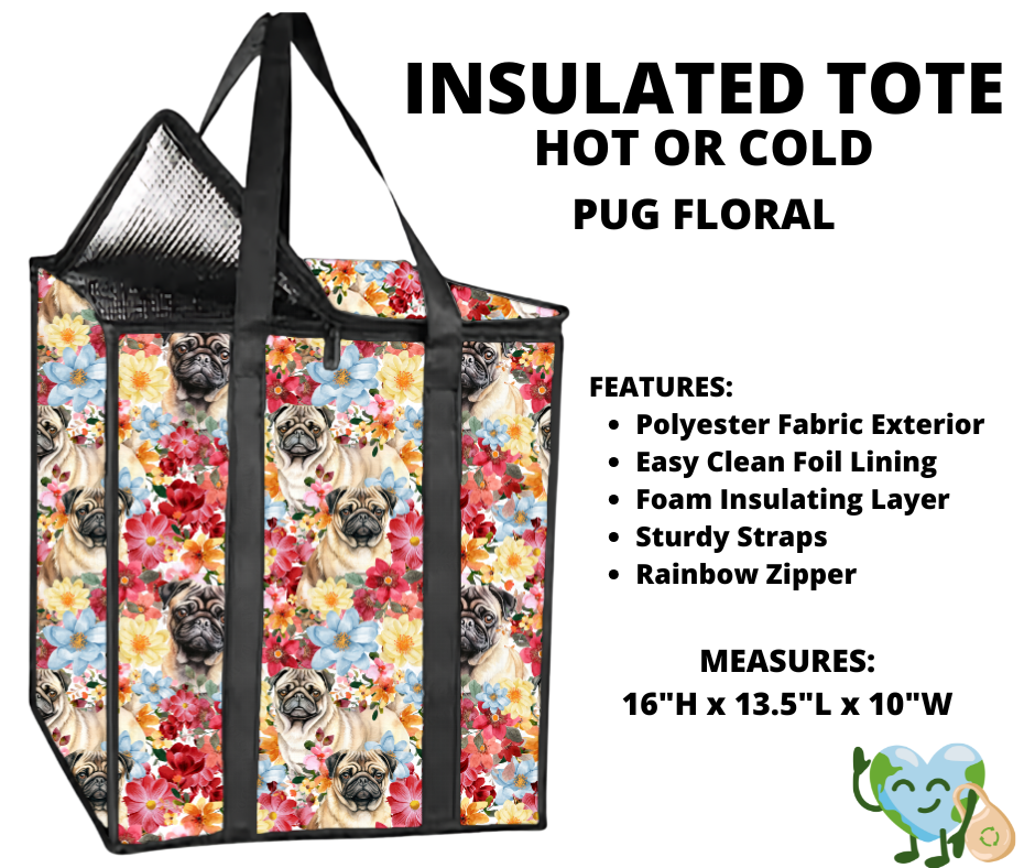 Pug Floral Insulated Tote