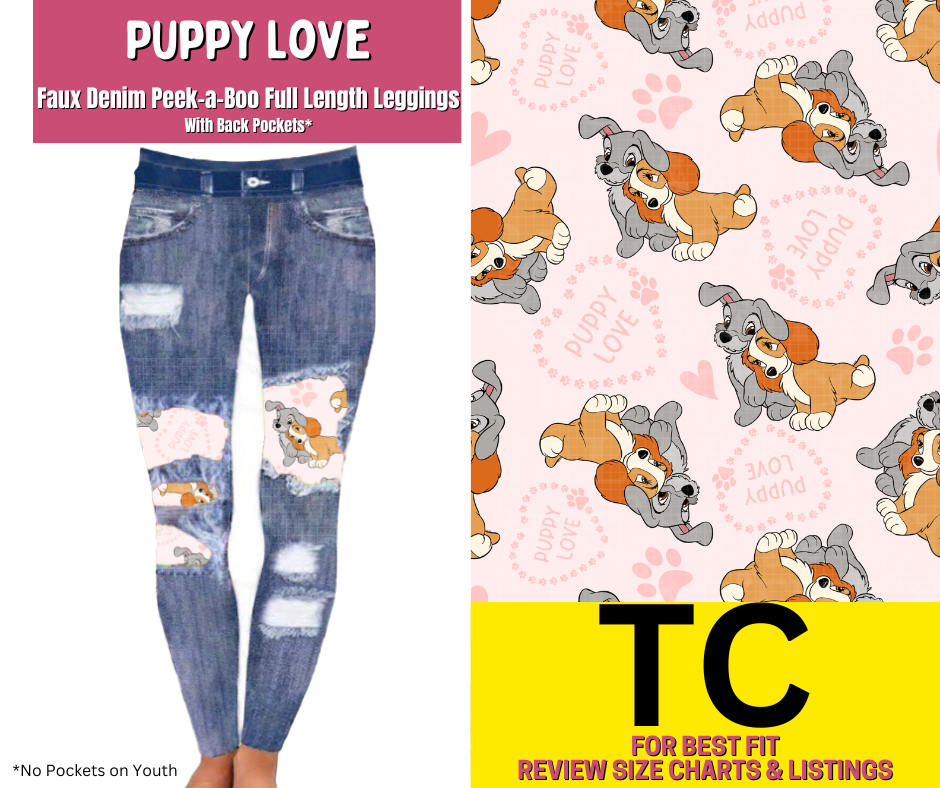 Puppy Love Faux Denim Full Length Peekaboo Leggings