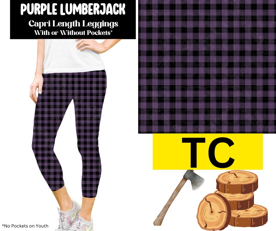 Purple Lumberjack Capri Length Leggings w/ Pockets