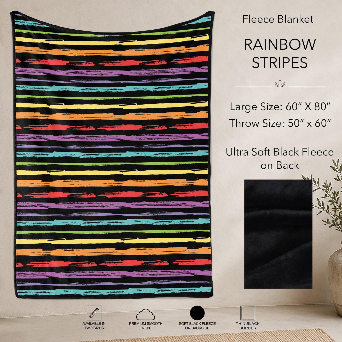 B304 - Pre-Order Rainbow Stripes Fleece Blanket (Closes 7/31. ETA: early Oct)