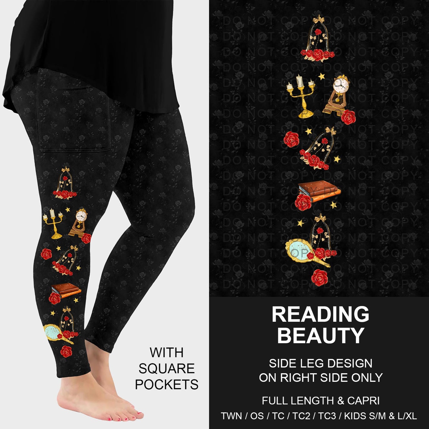B287 - Preorder Reading Beauty Side Design Leggings w/ Pockets (Closes 4/26. ETA: late June)