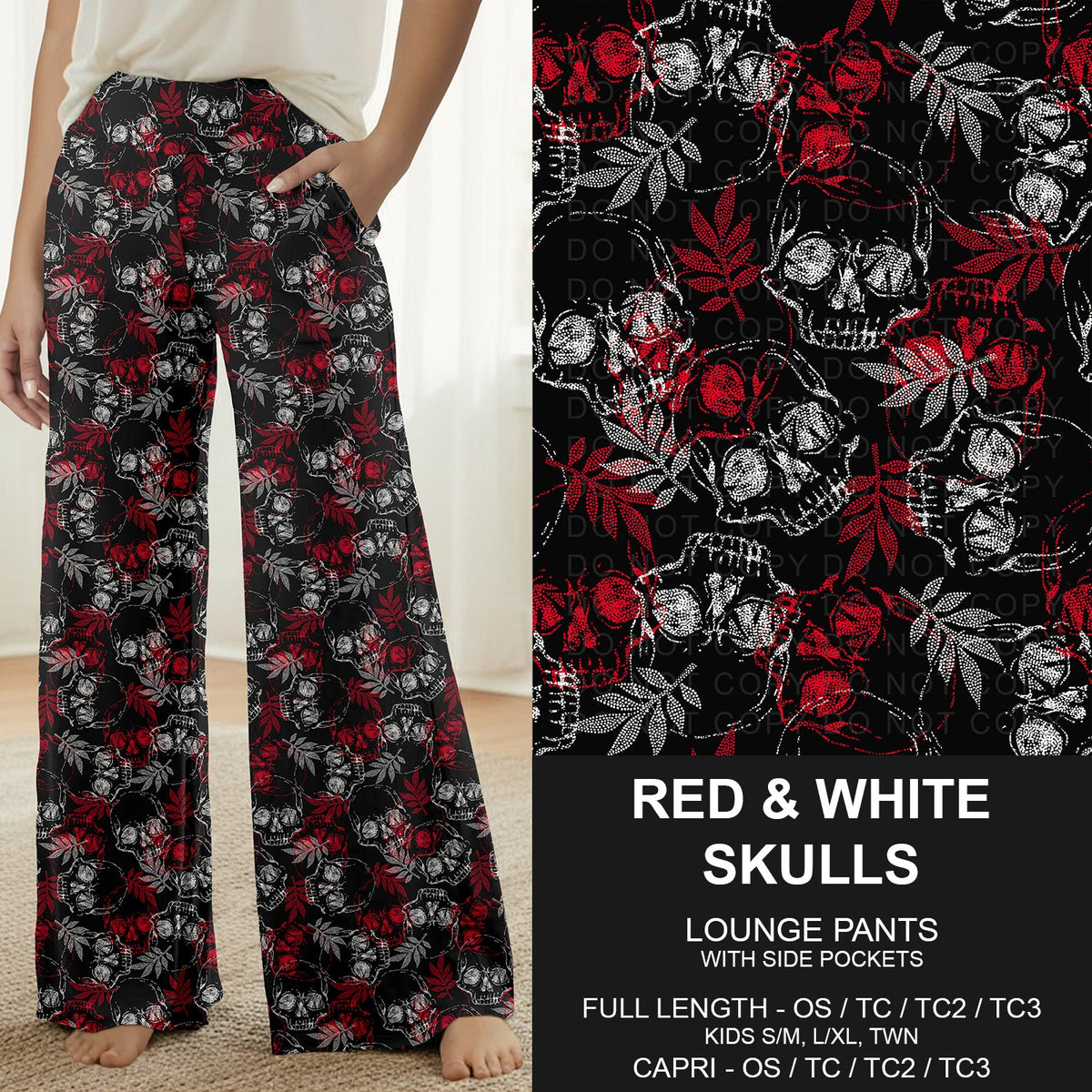 B318 - Preorder Red and White Skulls Lounge Pants (Closes 10/25. ETA: late Dec.)
