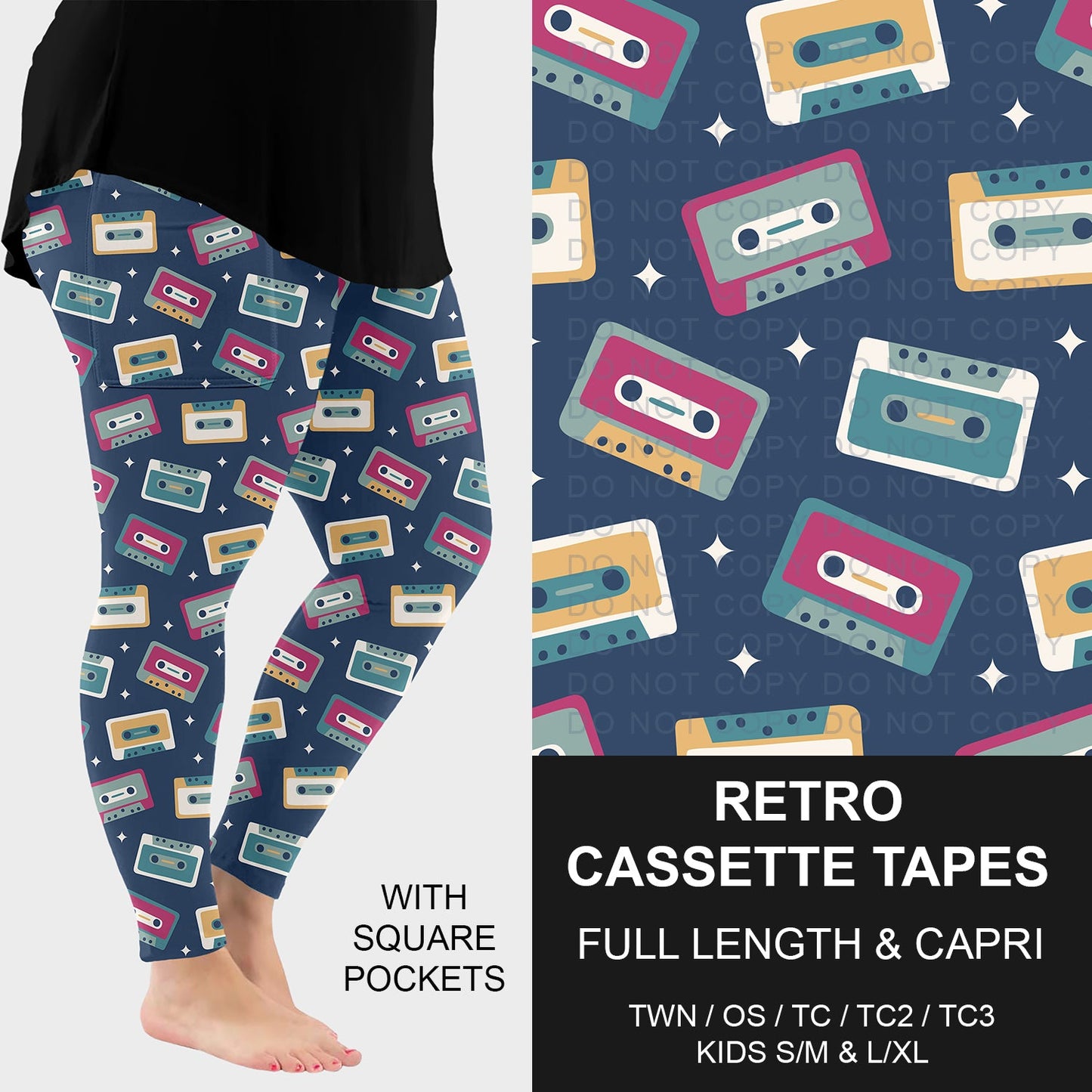 B283 - Preorder Retro Cassette Tapes Leggings w/ Pockets (Closes 4/05. ETA: mid June)