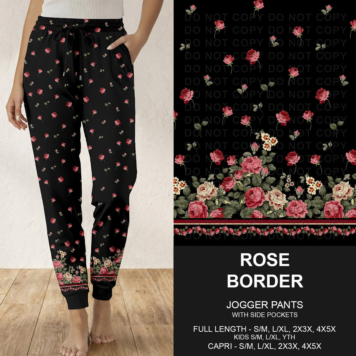 B316 - Preorder Rose Border Joggers (Closes 10/11. ETA: mid Dec.)