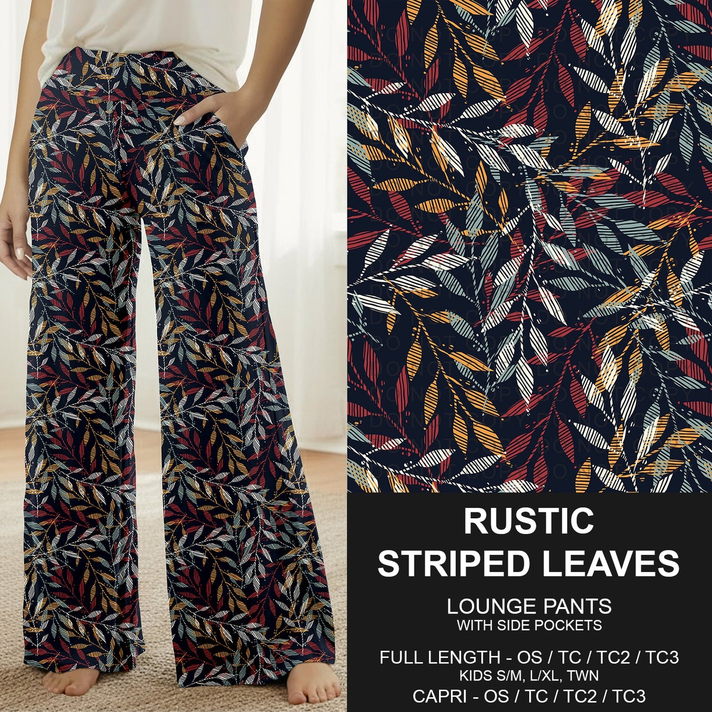 B308 - Preorder Rustic Striped Leaves Lounge Pants (Closes 8/16. ETA: late Oct.)