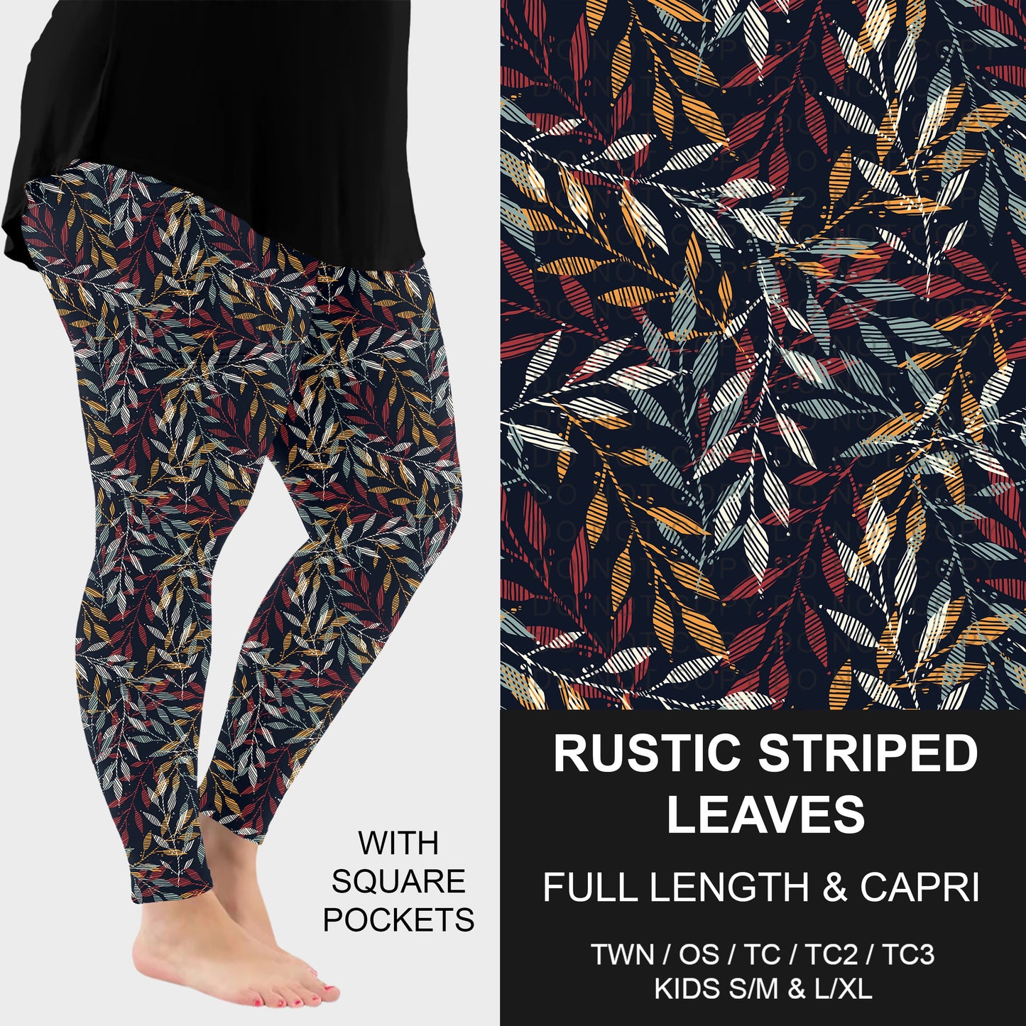 B308 - Preorder Rustic Striped Leaves Leggings w/ Pockets (Closes 8/16. ETA: late Oct.)