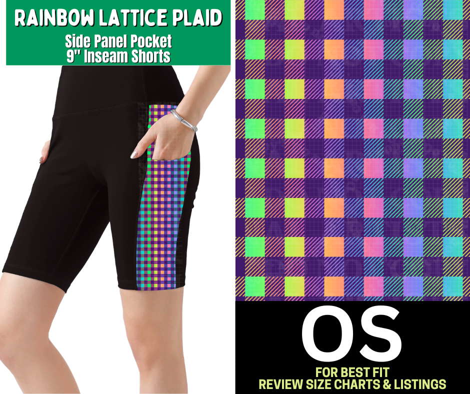 Rainbow Lattice Plaid Side Panel Pocket Jamaica Shorts