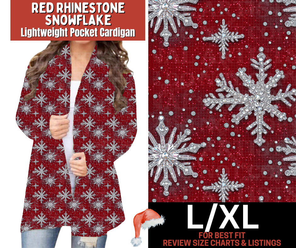 Red Rhinestone Snowflake Pocket Cardigan