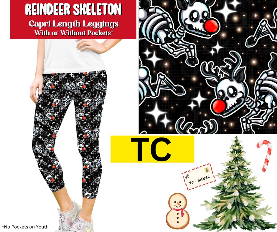 Reindeer Skeleton Capri Length Leggings w/ Pockets