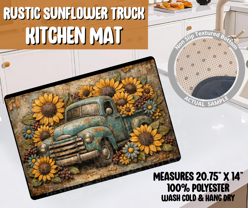 Rustic Sunflower Truck Kitchen Mat