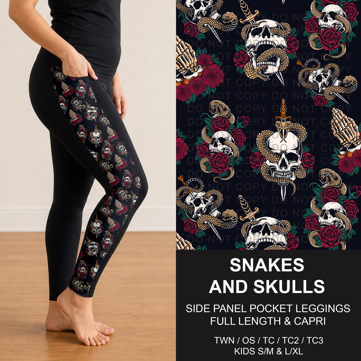 B318 - Preorder Snakes and Skulls Side Panel Pocket Leggings (Closes 10/25. ETA: late Dec.)
