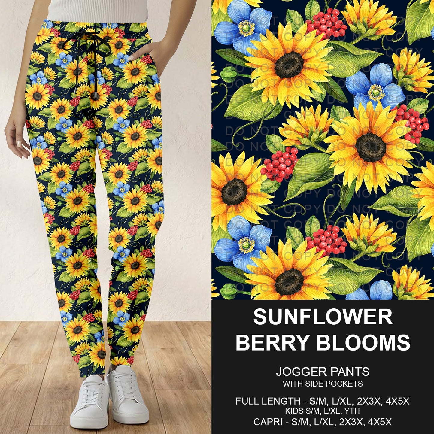 B298 - Preorder Sunflower Berry Blooms Joggers (Closes 7.05. ETA: early Sept.)