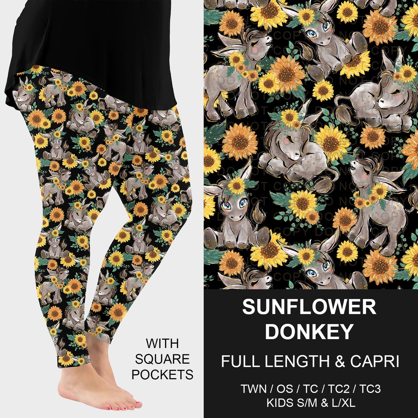 B296 - Preorder Sunflower Donkey Leggings w/ Pockets (Closes 6/21. ETA: late Aug.)