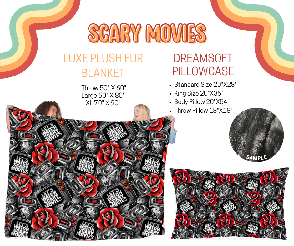Preorder! Closes 6/5. ETA Aug. Scary Movies - Red Luxe Plush Fur Blanket and/or DreamSoft Pillowcase