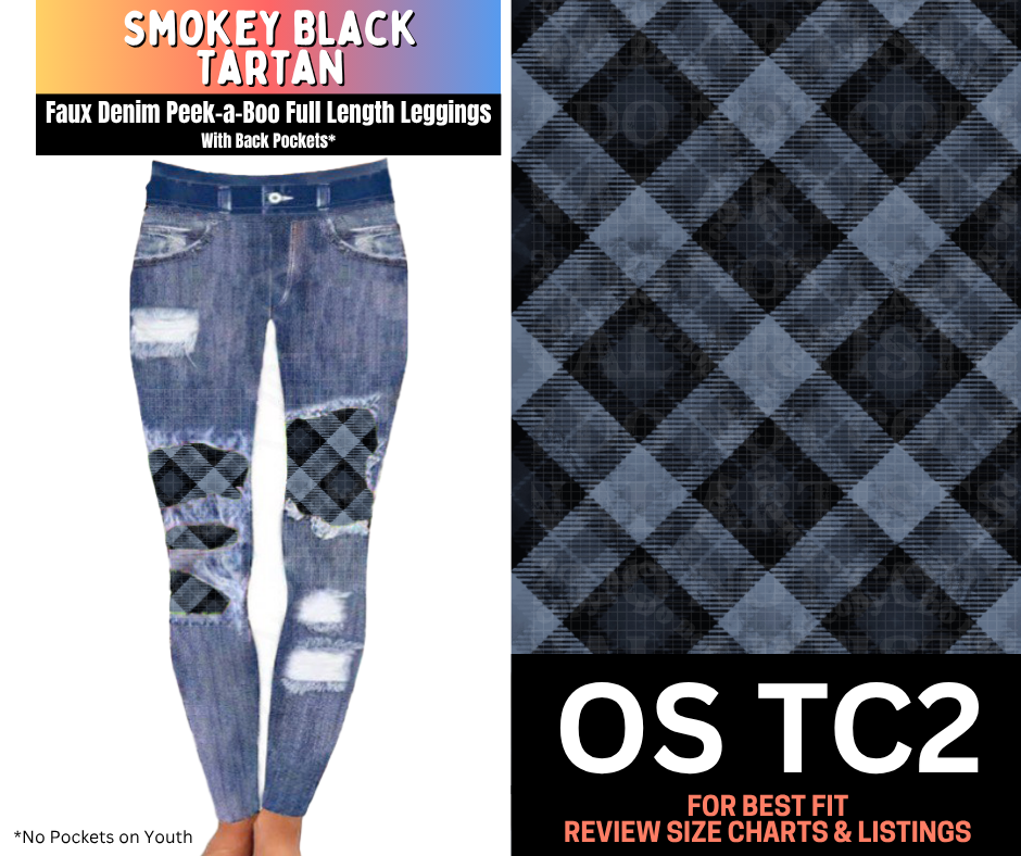 Smokey Black Tartan Faux Denim Full Length Peekaboo Leggings