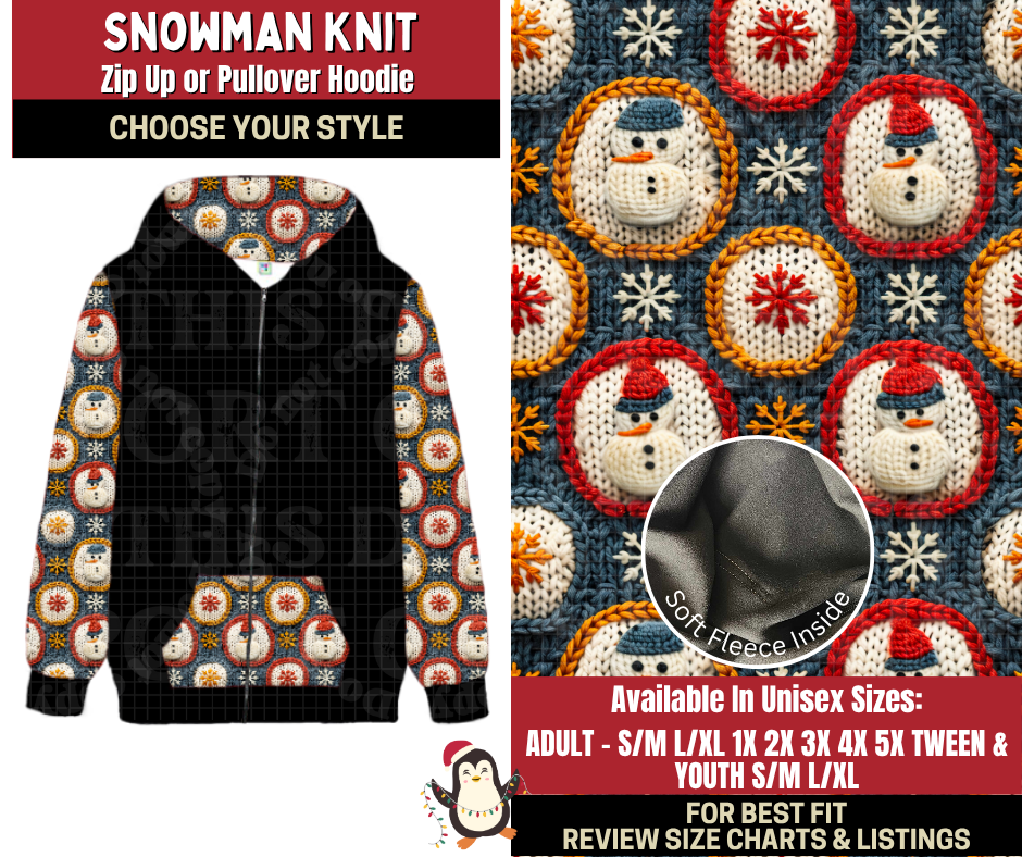 Preorder! Closes 9/4. ETA Dec. Snowman Knit Zip-Up or Pullover Hoodie