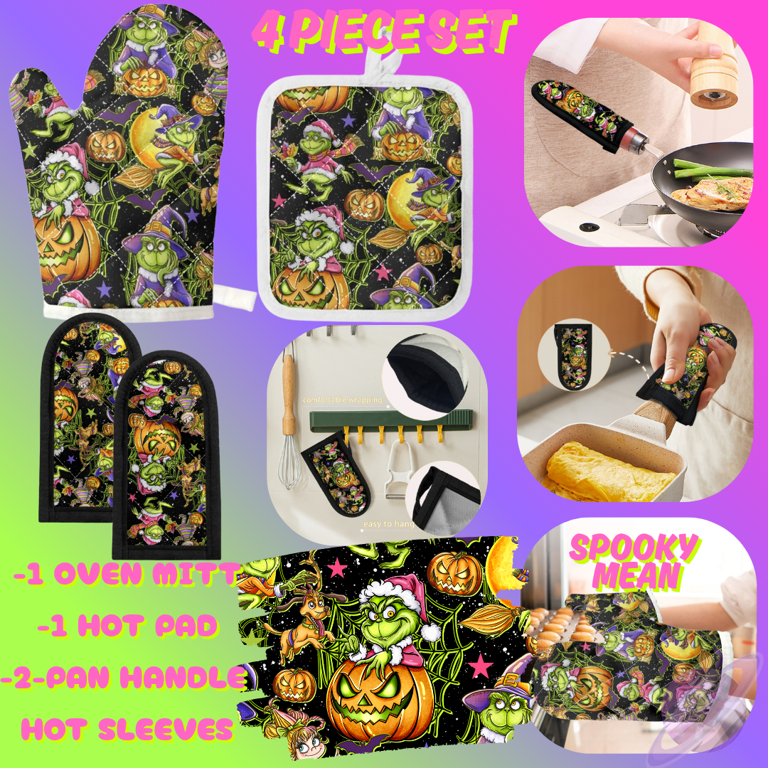 SPOOKY MEAN-4 PIECE OVEN MITT SET-PREORDER CLOSING 7/9