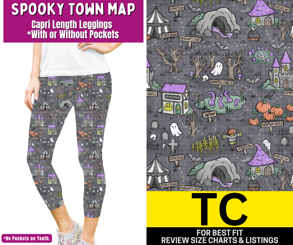 Spooky Town Map Capri Length Leggings w/ Pockets