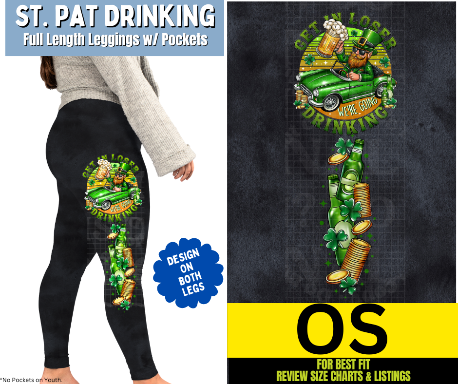 St. Pat Drinking Watercolor Full Length Leggings w/ Pockets
