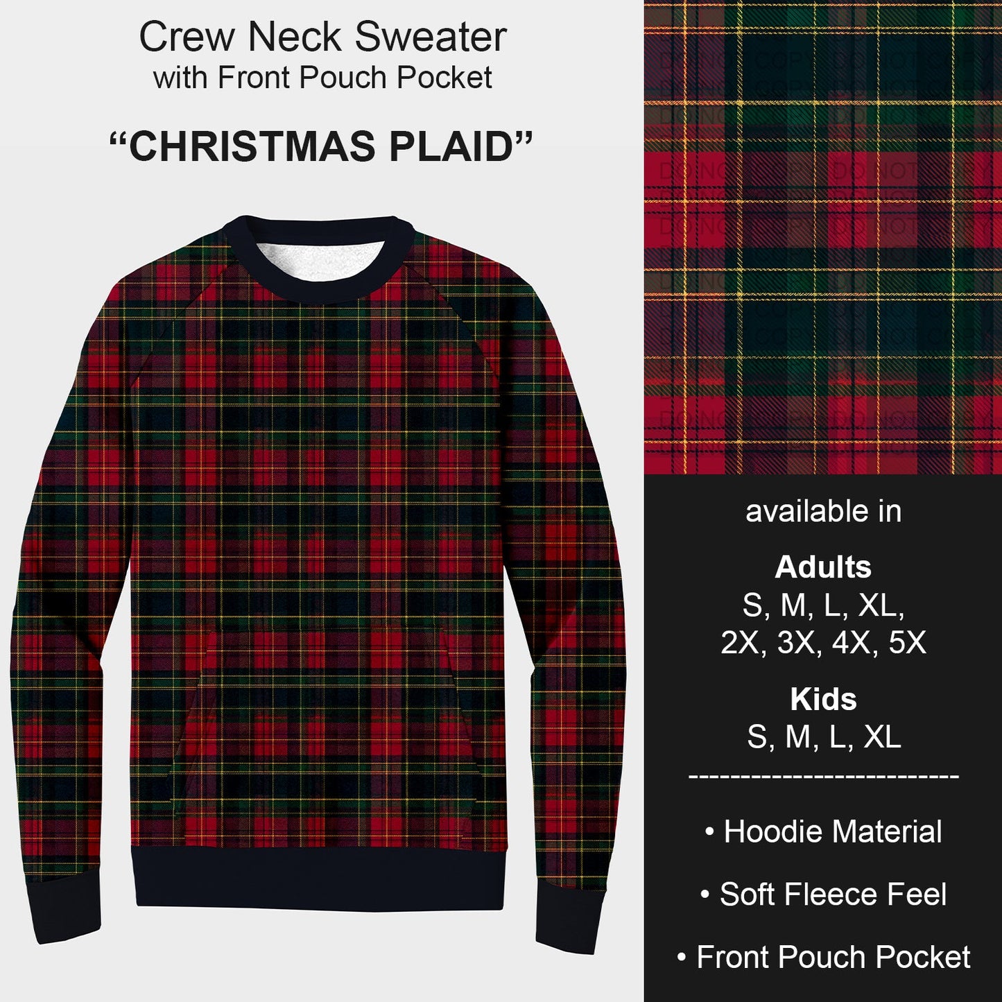B254 - Preorder Christmas Plaid Sweater w/ Front Pocket (Closes 10/05. ETA early Dec.)