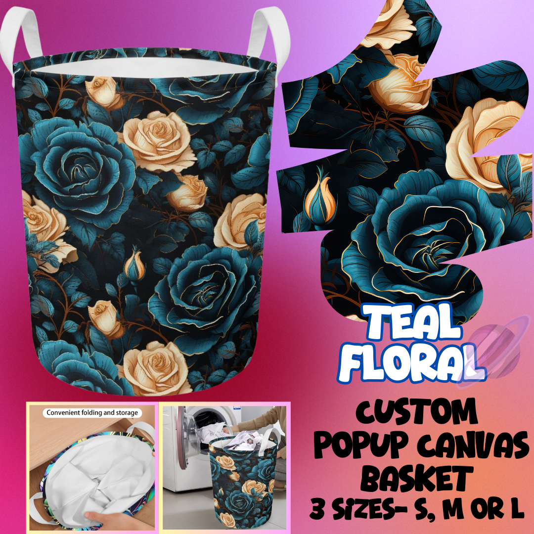TEAL FLORAL- STORAGE BASKETS 6- PREORDER CLOSING 5/4