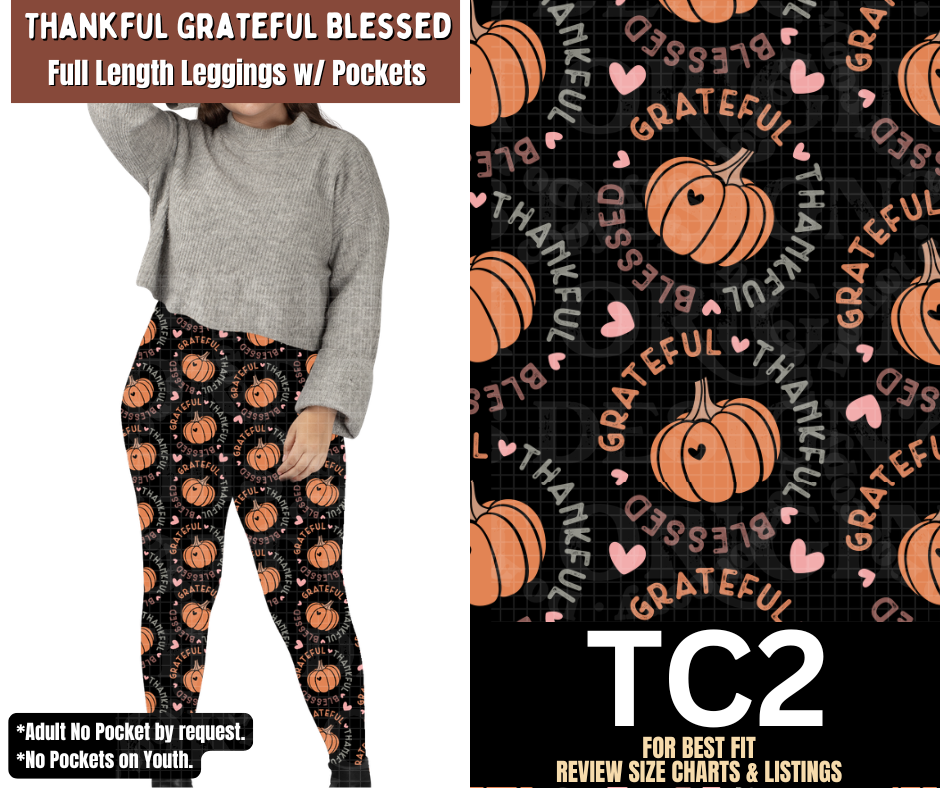 Thankful Grateful Blessed Full Length Leggings w/ Pockets
