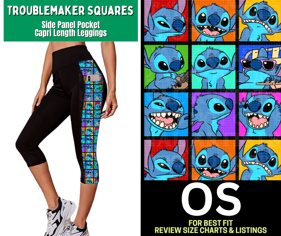 Troublemaker Squares Side Panel Pocket Capri Length Leggings