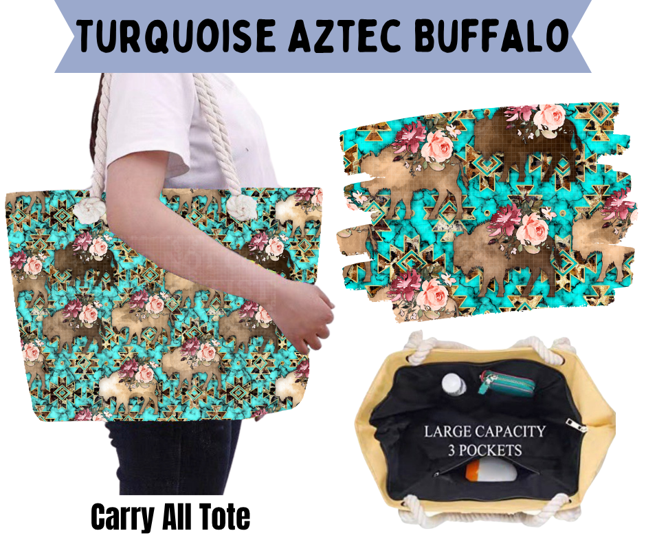 Turquoise Aztec Buffalo Carry All Tote