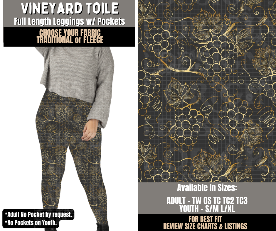 Preorder! Closes 10/28. ETA Jan. Vineyard Toile Leggings Choose Fleece or Traditional