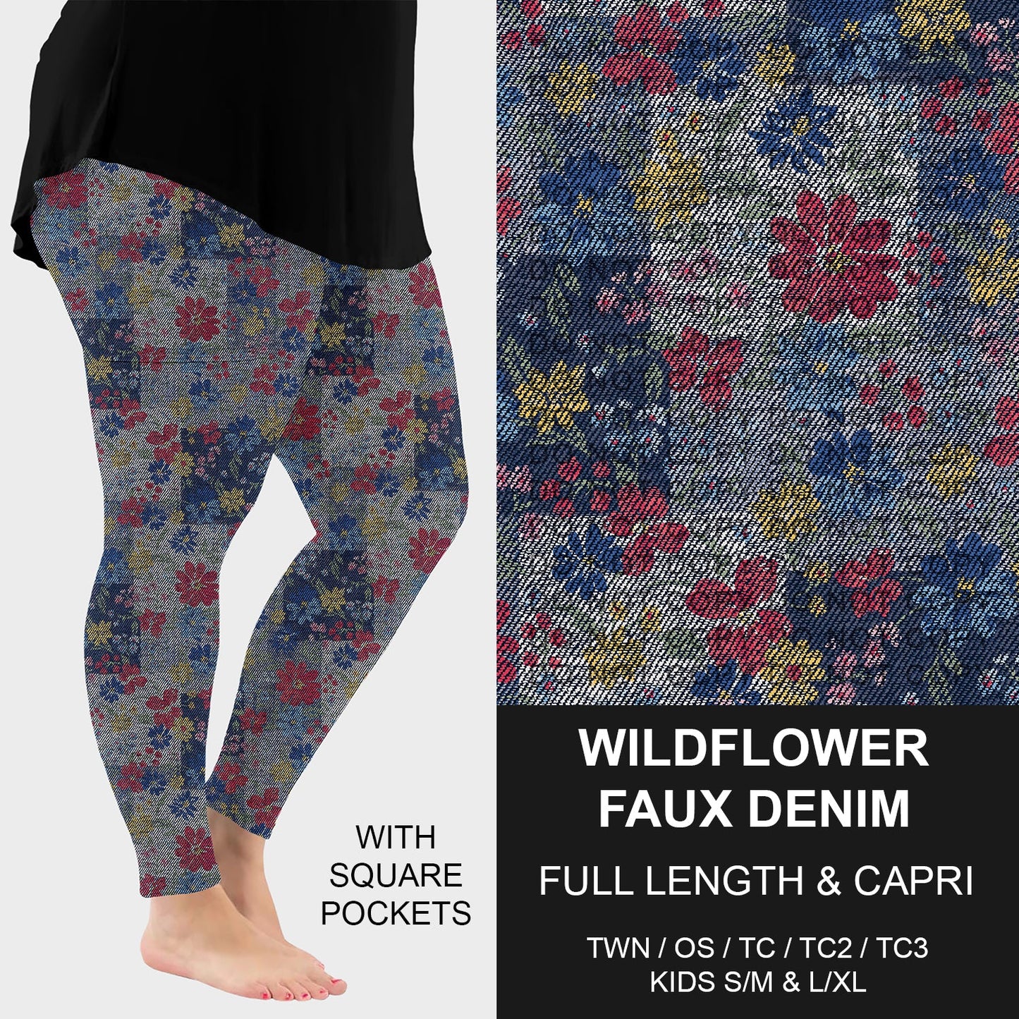 B256 - Preorder Wildflower Faux Denim Leggings w/ Pockets (Closes 10/19. ETA: late Dec.)